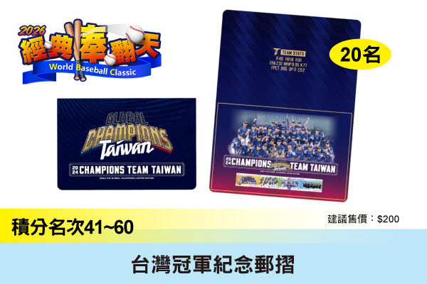 第41~60名：台灣冠軍紀念郵摺